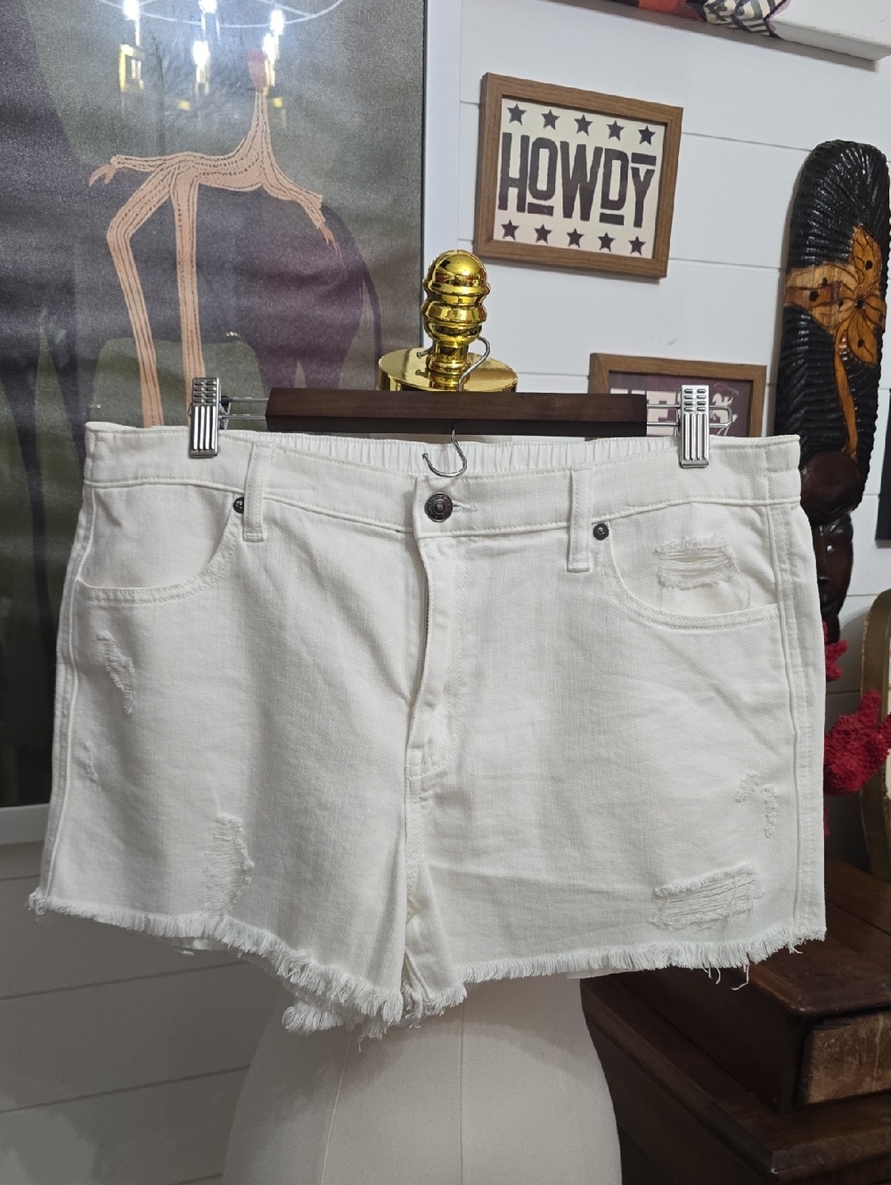 aerie Daydream Large White Distressed Denim Cutoff Shorts